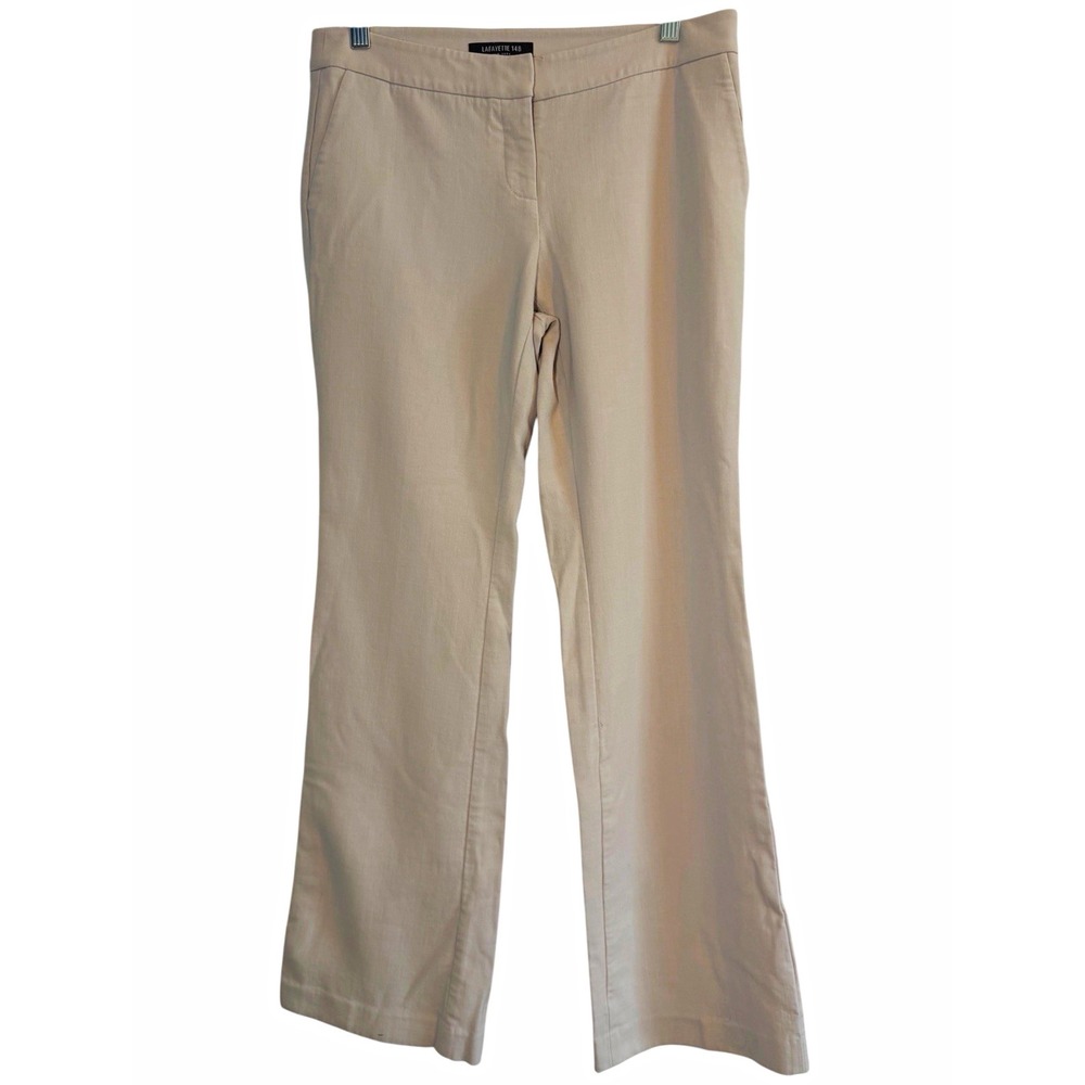 Lafayette 148 New York Beige Virgin Wool Blend Dress Pants Straight Mid Rise Lux